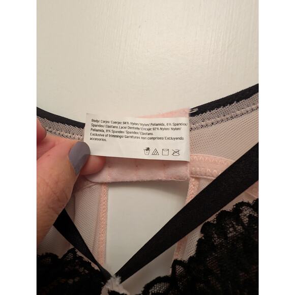 Maiden Form Babydoll Teddy Lingerie Top Plush Pink Black Lace Sheer Underwired - Picture 4 of 4